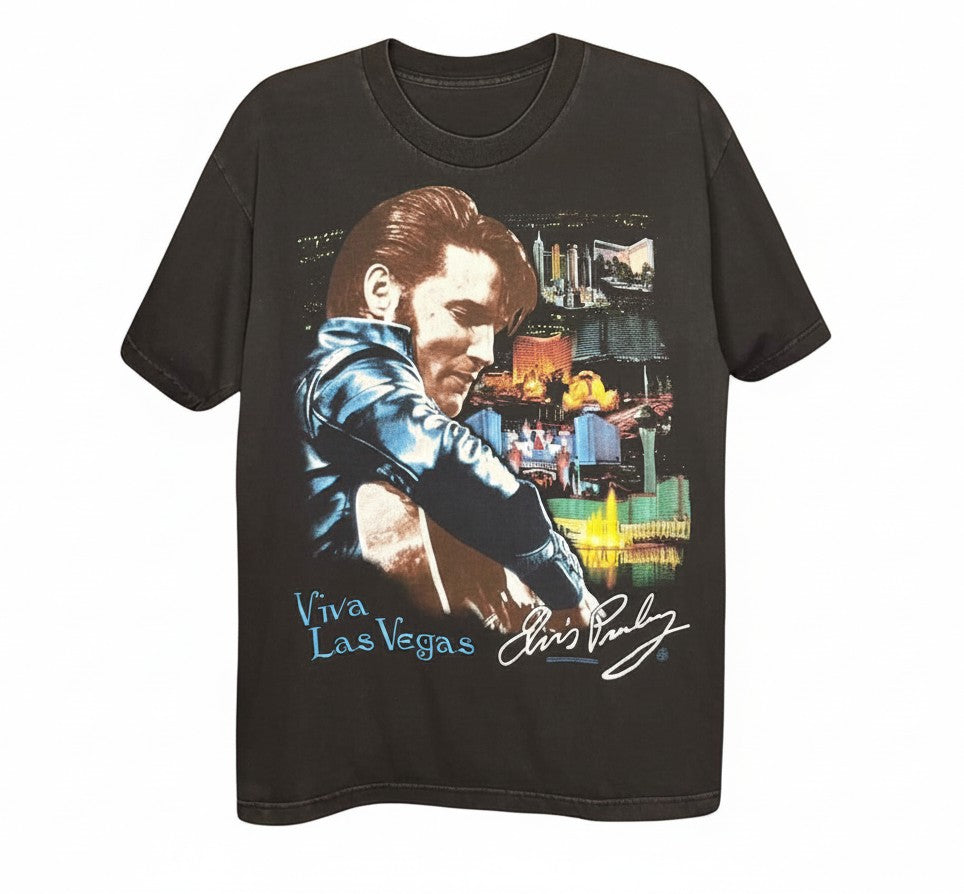 Velouria Vintage black 1997 Elvis Presley Viva Las Vegas graphic cotton t-shirt with a concert print