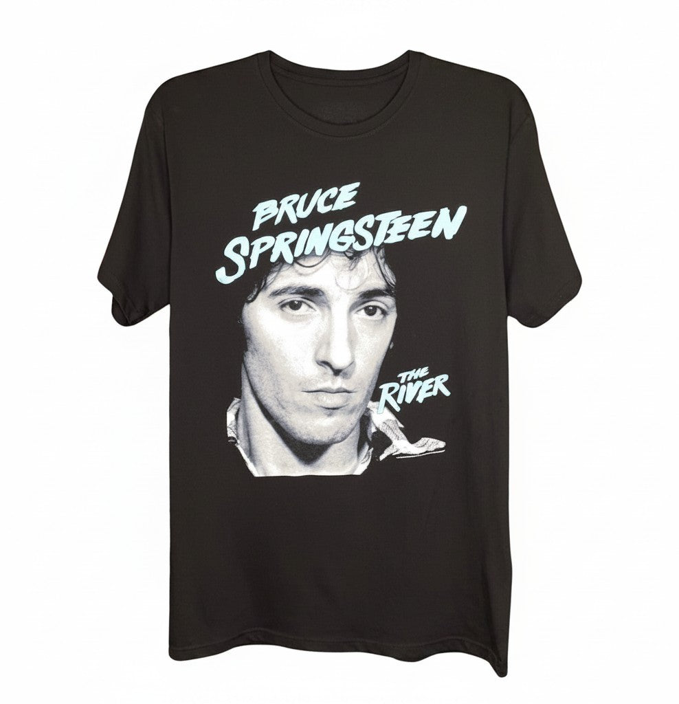 Velouria Vintage black cotton t-shirt featuring a graphic print of Bruce Springsteen and The River album title