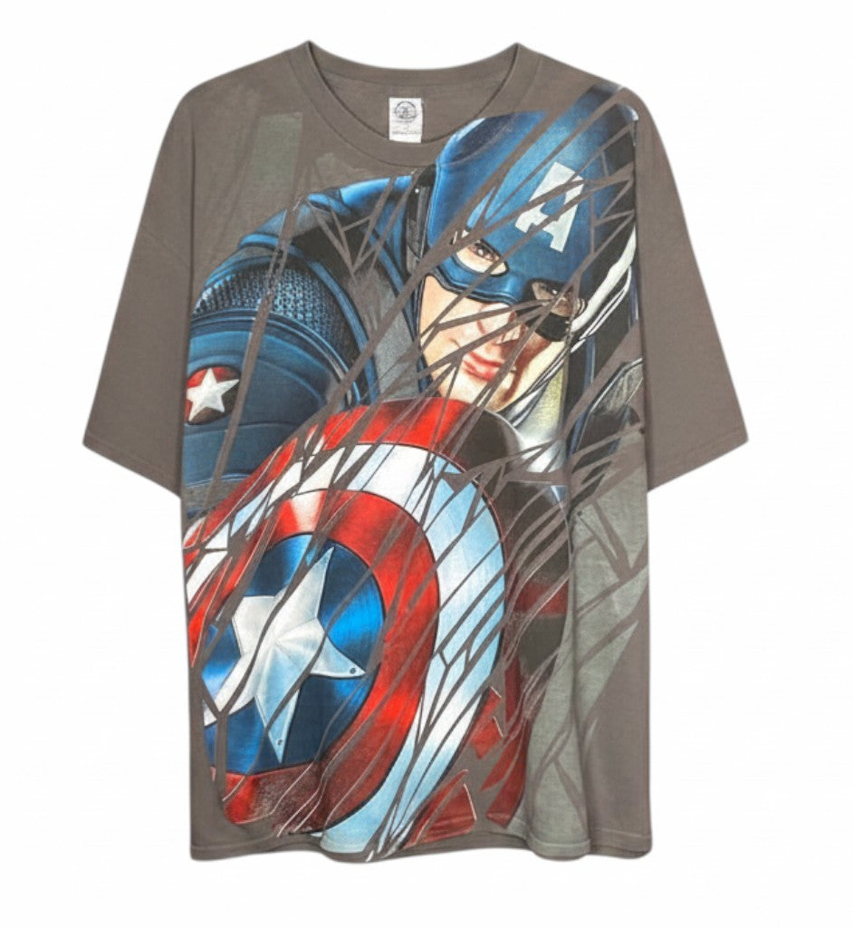 Velouria Vintage grey 100% cotton Marvel Captain America all over print t-shirt in XXL size